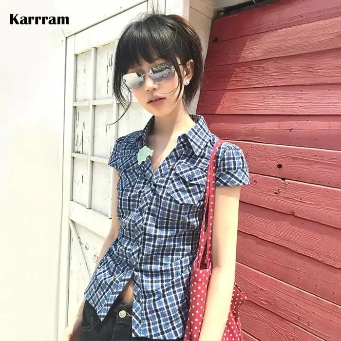 Chemise à carreaux vintage Harajuku Y2K pour femme junior décontractée et élégante occassions spéciales accueil