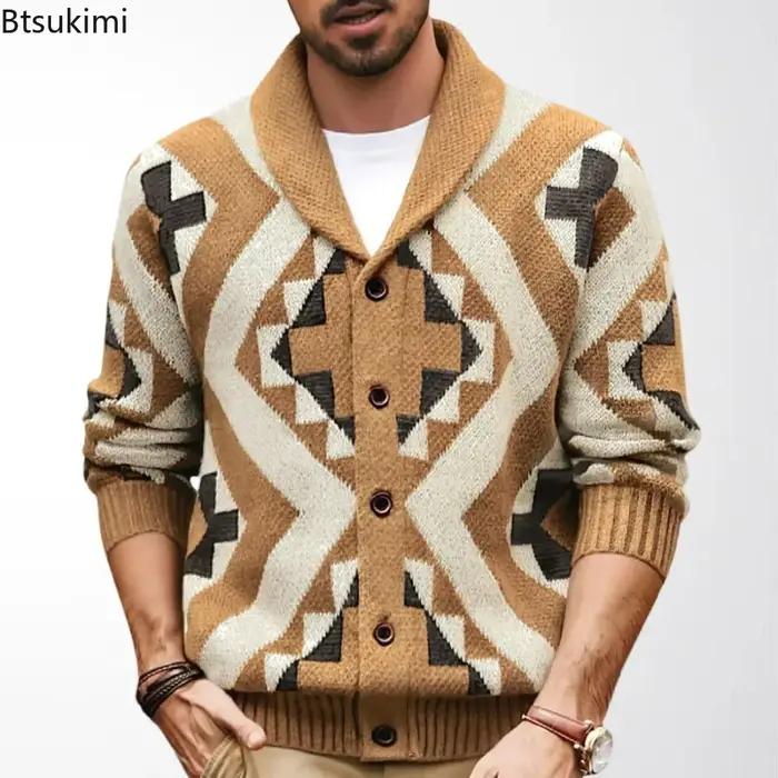 Cardigan Tricoté Vintage Décontracté pour Hommes Occasions Spéciales Automne Hiver
