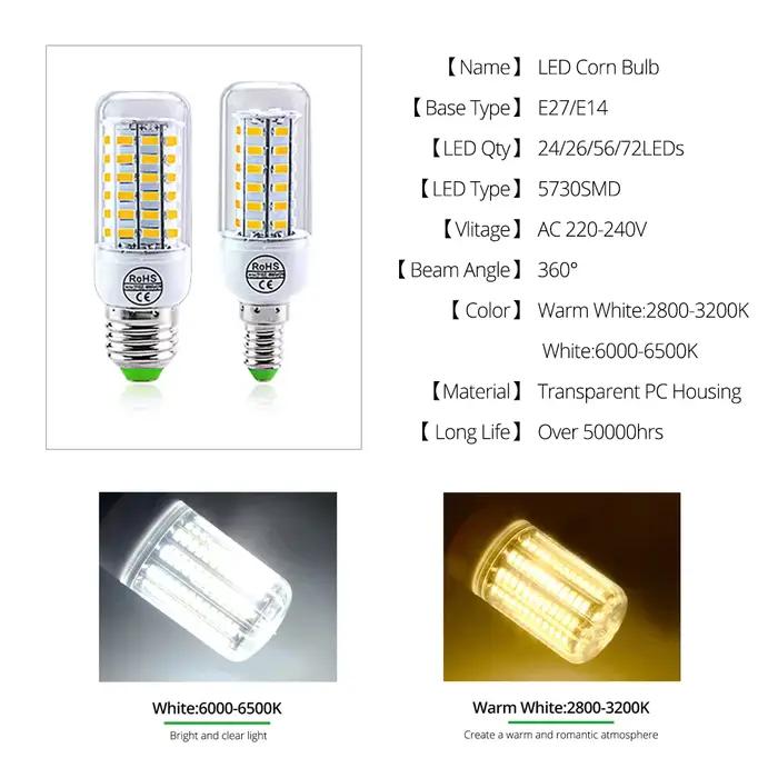 Ampoule LED épis de maïs AC 220V E14 E27 24 36 56 72 LED 5730SMD Lampada LED lustre domestique proje