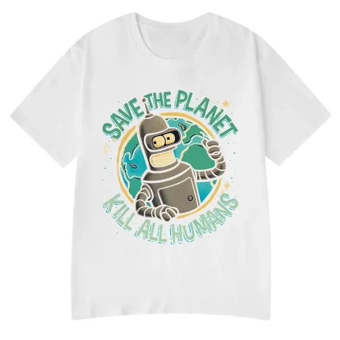 Drôle sauver la planète tuer tous les humains Robot impression graphique T-shirt femmes mode été à manches courtes T-shi