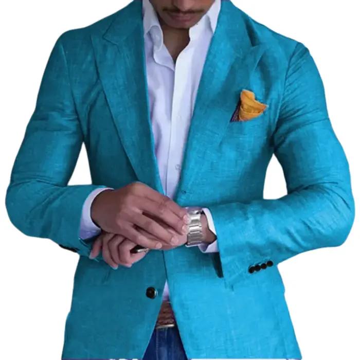 Veste élégante en lin et polyester pour homme, style formel, ouverte complètement, décontractée, pour occasions spéciales et quotidiennes