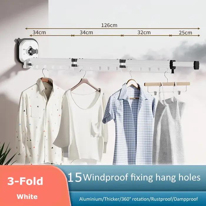 Cintre pliant pour vêtements support de séchage de tissu rétractable d'intérieur gain de place corde à linge pour la maison support mural pour vêtements fixé au mur sans perçage