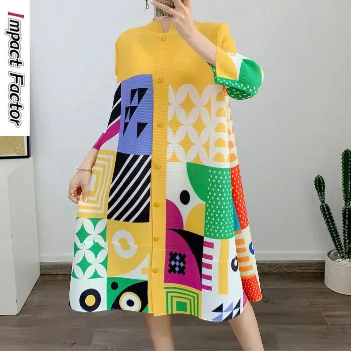 Robe Impact Factor élégante en polyester ample pour femmes, style bureau dame, mi-mollets, décolleté col rabattu, haute élasticité, tricotée, polyvalente pour toutes les saisons