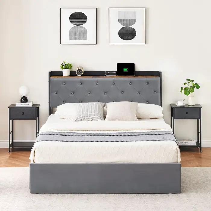 Cadre de lit avec 4 wers de proximité de stockage et station de recharge, avec planche de sauna de s