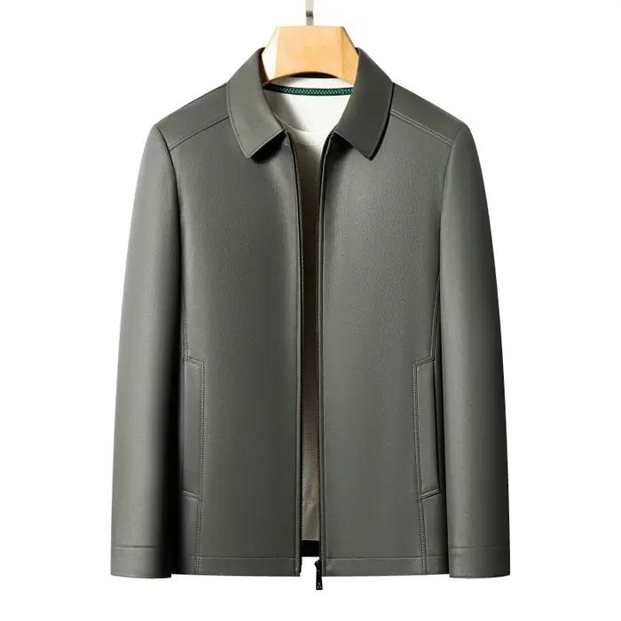 Veste en cuir de chèvre pour hommes, manteau à revers, haut de gamme, décontracté, grande taille, mo