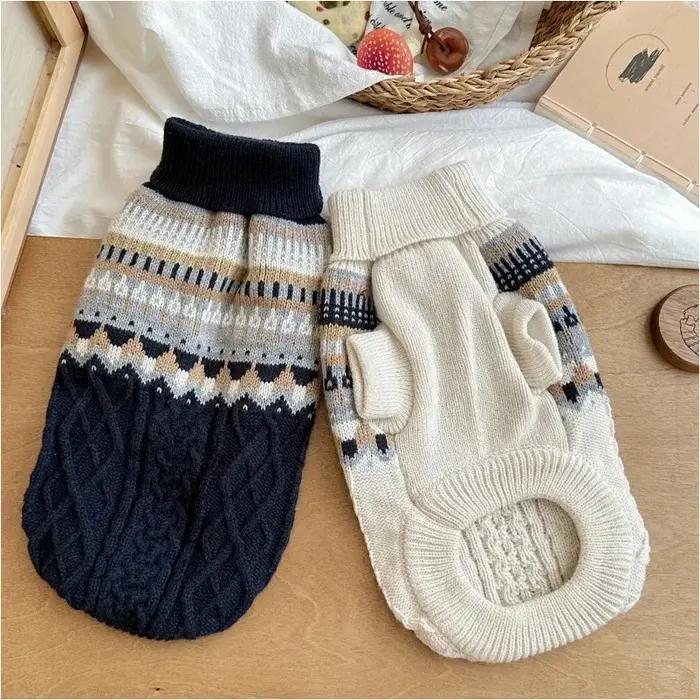 Nouveau chien noir Beige Vintage pull pour petit
