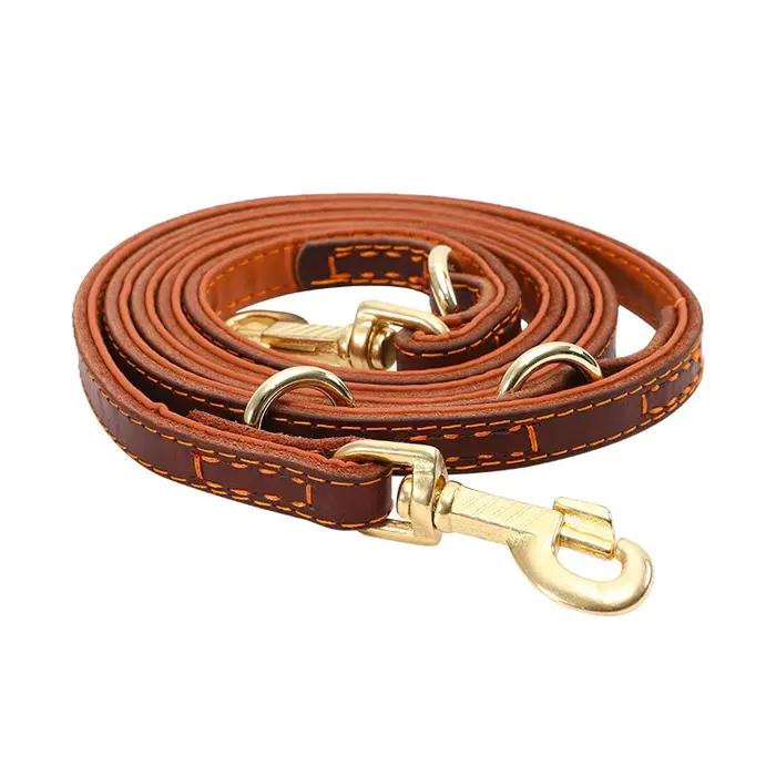 Laisse double pour grands chiens en cuir véritable
