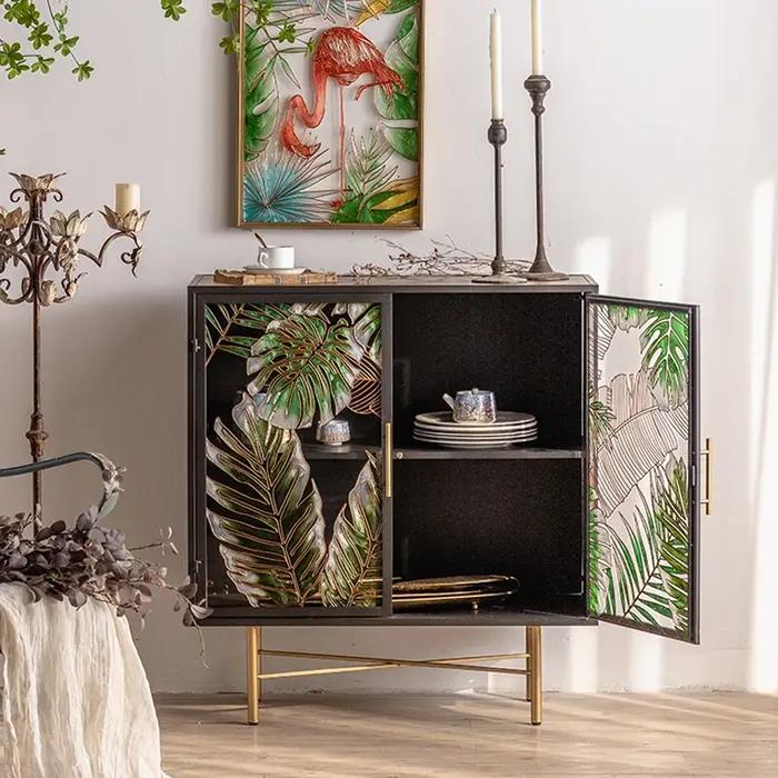 Armoire à vin de rangement en dalle de roche rétro américaine, petit placard vert français, armoire