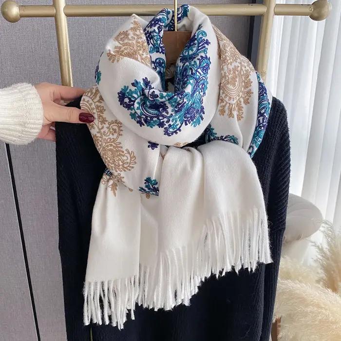Femmes mode hiver chaud cachemire foulards broderie Pashmina couverture épais châle enveloppement fo