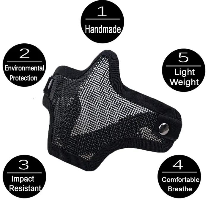 Demi-masque de protection en maille métallique pour airsoft, accessoires de chasse, paintball, armée