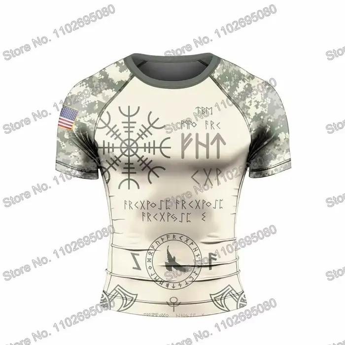 Vikings 2 Vêtements de surf BJJ MMA Hommes Rashguard Manche courte T-Shirt de plongée moulant Maillots de bain Été Combinaison flottante de plage Femmes Hauts de gym