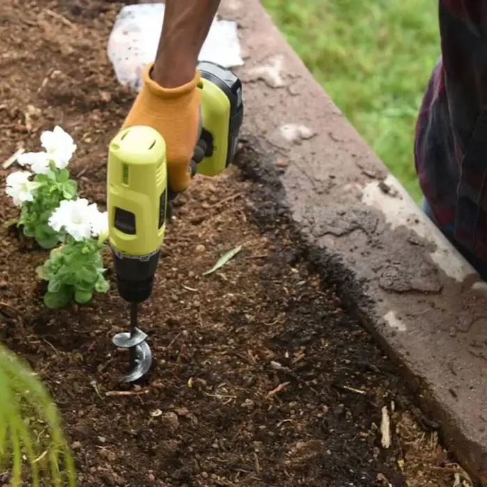 Tarière spirale pour jardinage – Perceuse manuelle ou électrique pour la plantation de fleurs et de légumes et l'ameublissement du sol