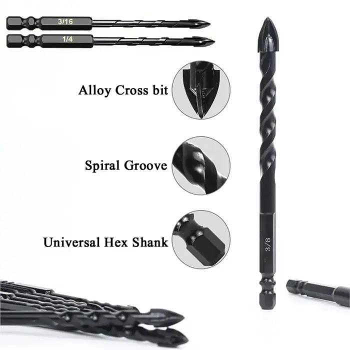 10 pièces de Kit de forets à béton, adaptés au verre, plastique, bois, brique, carbure de tungstène, forets croisés en alliage dur