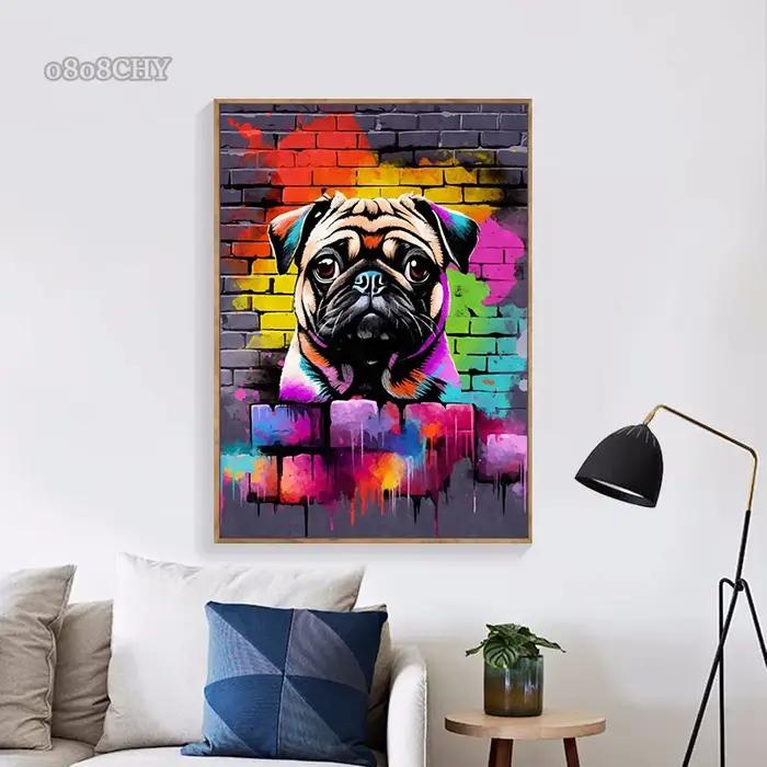 Affiches d'art de chien de graffiti coloré