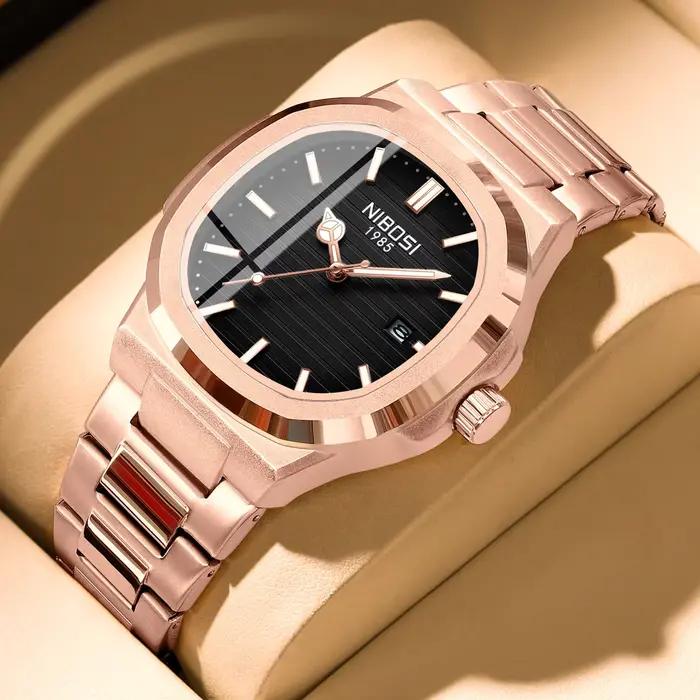 Montre NIBOSI luxe pour homme - Étanche, lumineuse avec date, montre sport carrée quartz pour homme