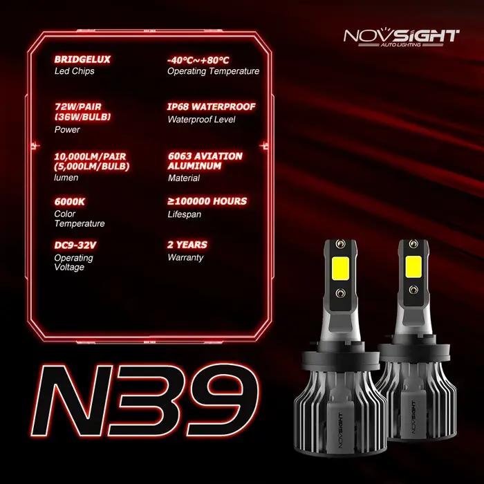 NOVSIGHT phare de voiture Led H1 H3 H4 H7 H11 H8 H9 H13 9005 9006 9007 9003 72W 10000LM 6000K ampoul