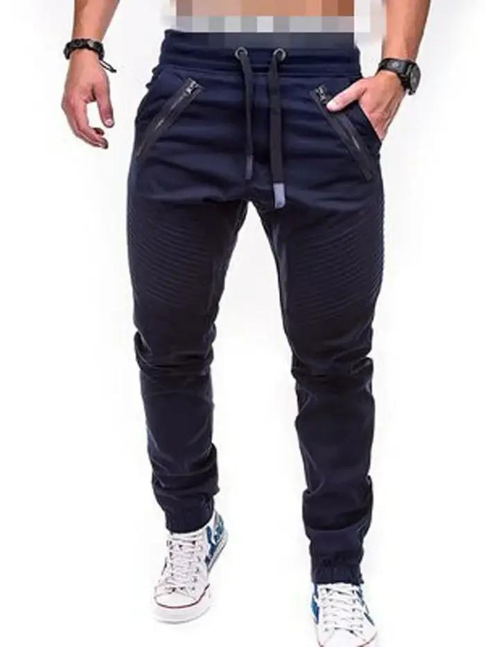 Pantalon homme été élastique cordon zip slim rayé harem casual BSD-8812 léger confortable