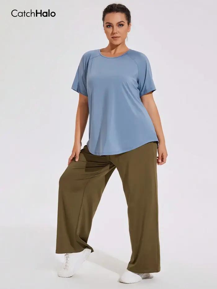 T-shirt de sport grande taille pour femme – Haut de gym à coupe décontractée, respirant et léger – T-shirt de yoga à manches courtes – Vêtement de sport estival