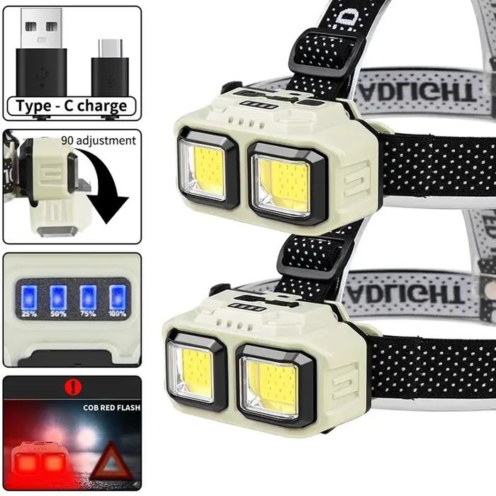 Lampe de sauna étanche à LED COB, torche frontale injuste, aste par USB, batterie 18650, camping en