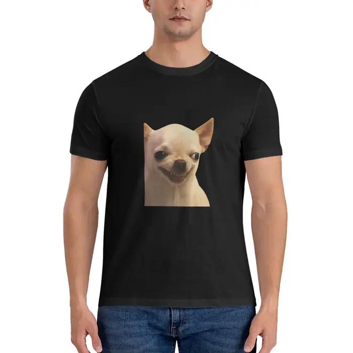 T-shirt imprimé unisexe pour hommes, avec image de Chihuahua rigolote, visage de chien souriant, streetwear