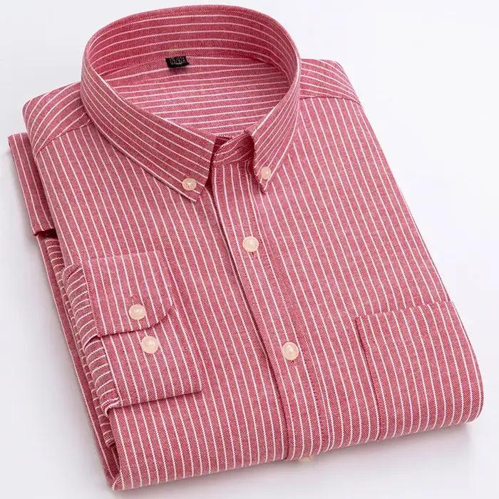 Chemise à manches longues tissée Oxford pour hommes, en coton, sans repassage, anti-rides, facile à