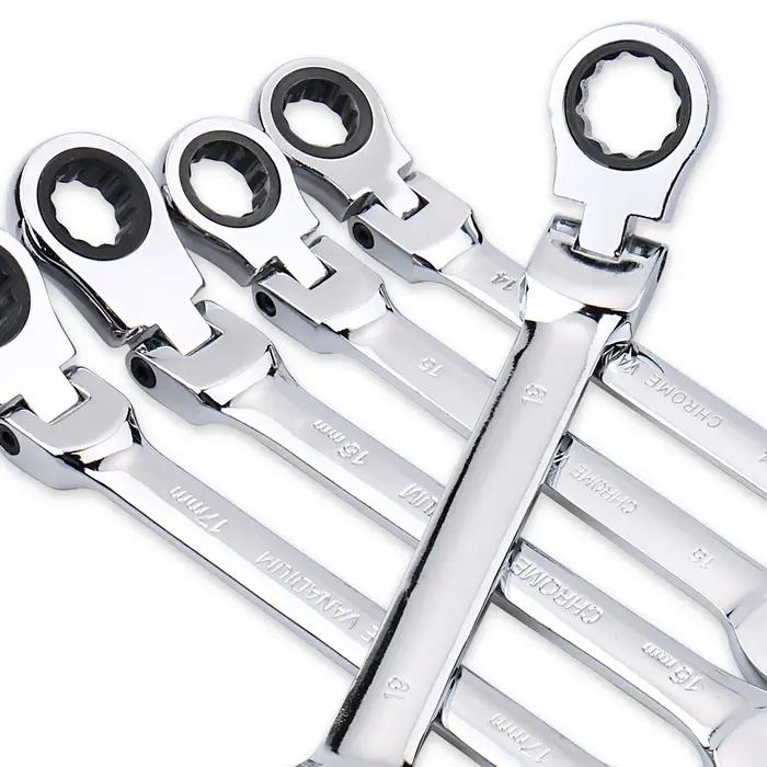 Clé à cliquet de clés, jeu de clés, outil manuel, cliquet à 72 dents, tête Flexible, finition miroir