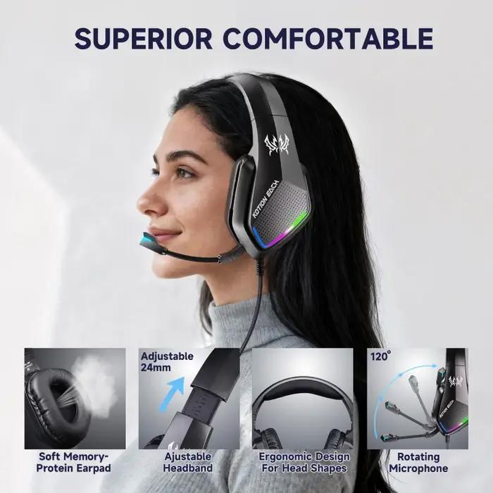 Casque de jeu filaire circum-auriculaire pour l'e-sport avec microphone, design léger pour un port confortable, équipé d'un haut-parleur puissant
