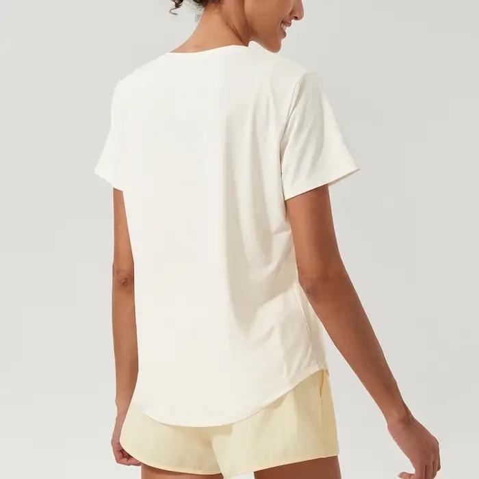 T-shirt de yoga à manches courtes pour femmes, tissu super commandé, chemise de gym respirante, haut