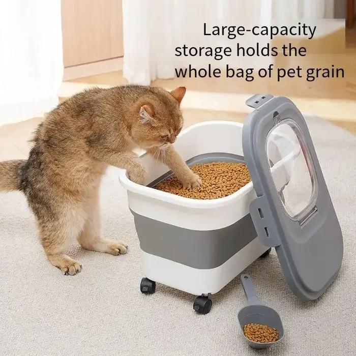 Boîte de rangement pliable pour nourriture pour chat et chien