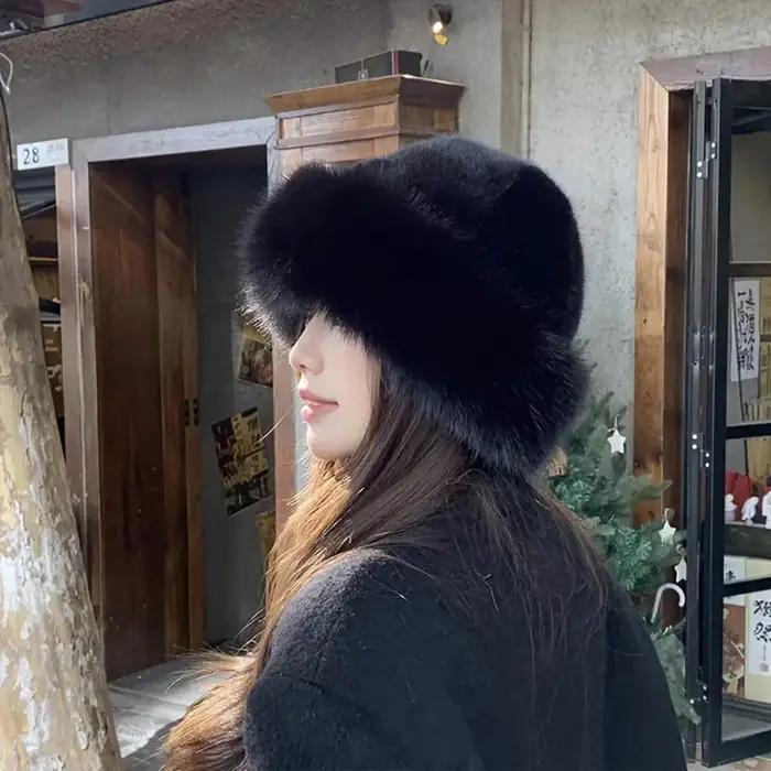 Chapeaux en fourrure pour femmes, chapeaux chauds de Style coréen automne hiver, chapeaux mongols fl