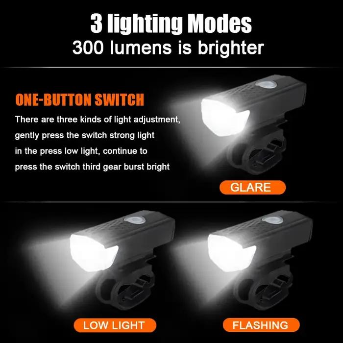 VTT Bike Front Lights USB LED Rechargeable Étanche Vtt Phare Vélo Lumière Avertissement Cyclisme Acc