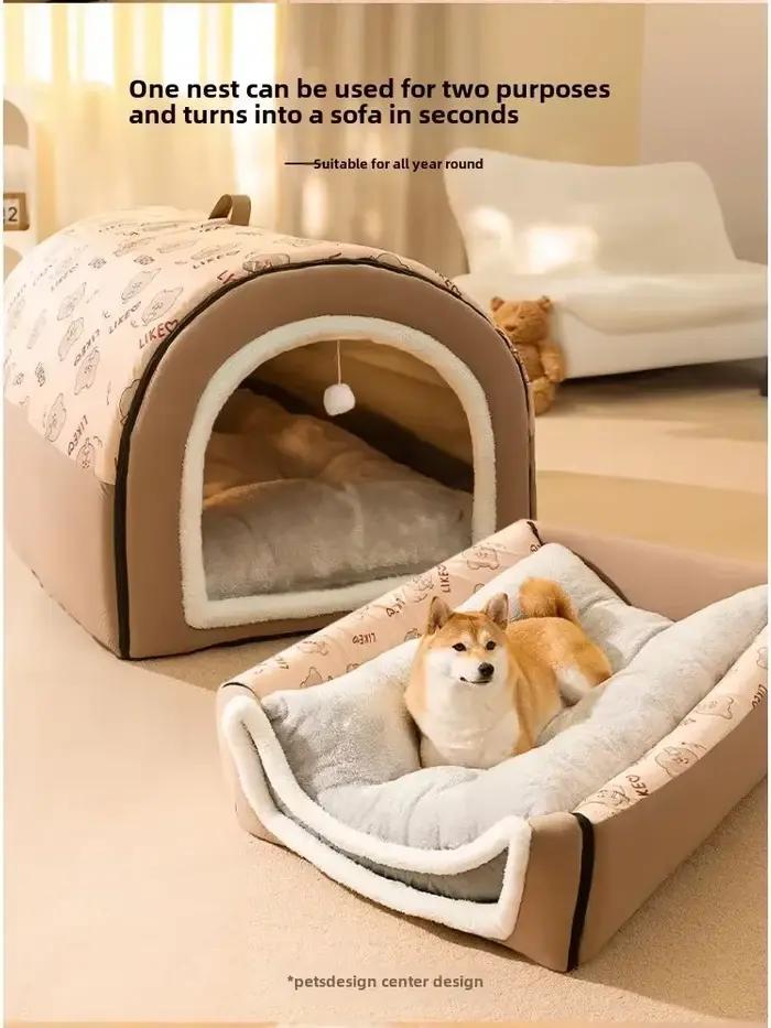 Grand chenil pour chien en coton 100% - Lit de sommeil confortable et protégé - Maison de chien hivernale amovible et lavable - Tailles S, M, L, XL, XXL - Couleurs blanc, noir, vert - Occasions spéciales et quotidienne