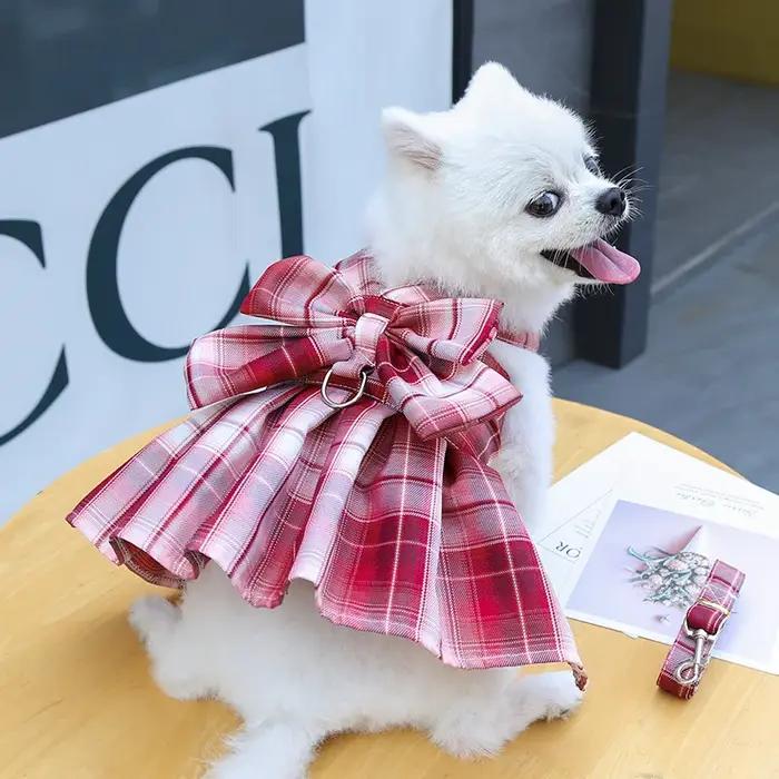 Robe en treillis pour chien, ensemble harnais et laisse, jolis vêtements pour petit chien, Chihuahua