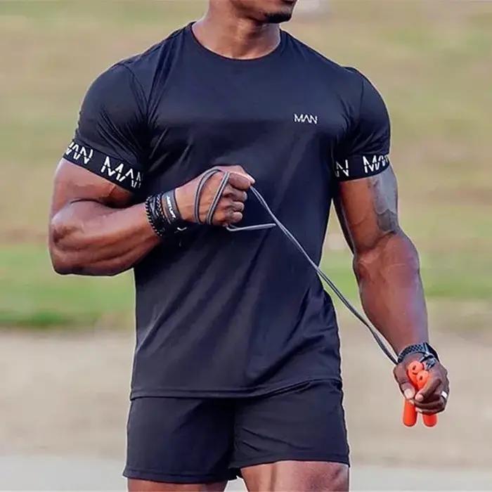 Nouveau col rond chemise hommes à manches courtes entraînement Gym T-Shirt Compression course Fitness hauts t-shirts