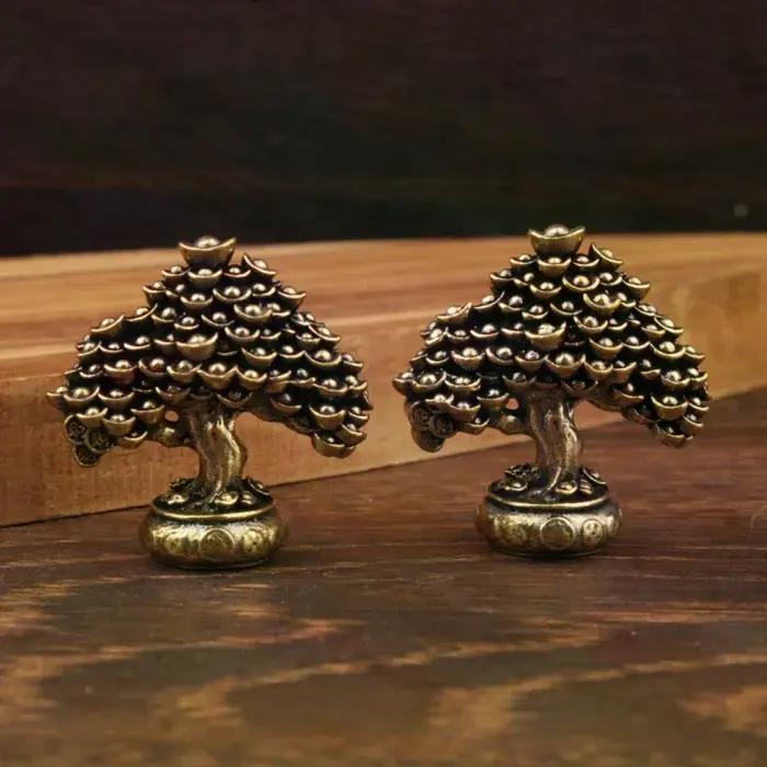 Feng Shui Figurines arbre d'argent Statue en laiton