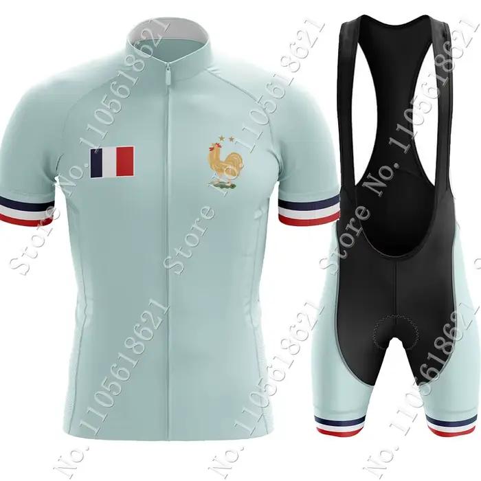 Ensemble Maillot et Cuissard Cyclisme Homme Équipe Nationale de France 2026 Manches Courtes Vêtements Français Vélo de
