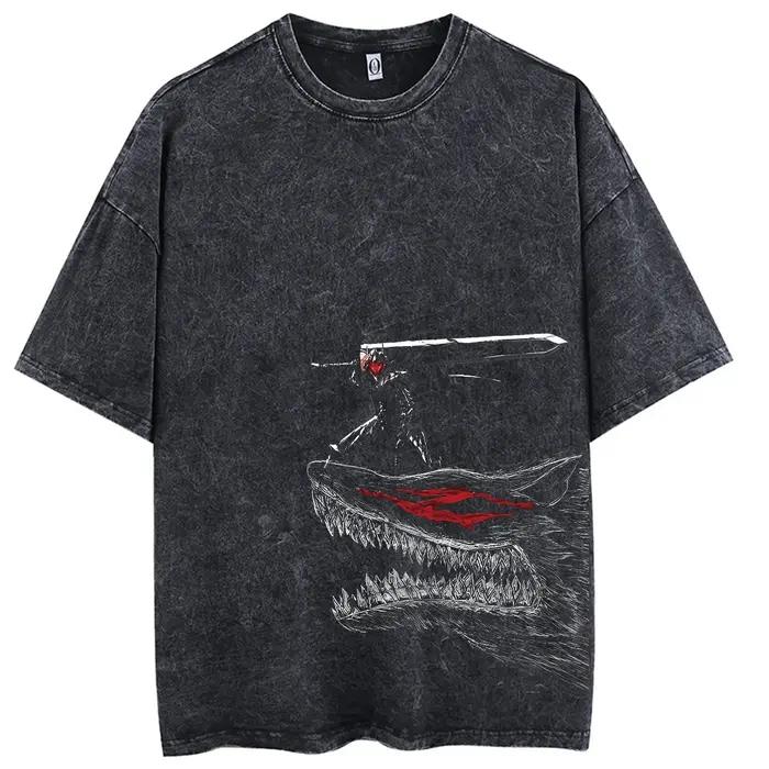 Hip Hop hommes Streetwear T-Shirt rétro Vintage lavé Anime graphique T-Shirt hommes Harajuku coton d
