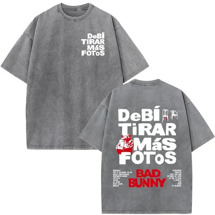 T-shirt Rapper Bad Bunny Vintage Lavé Debi Tirar Mas Fotos DTMF World Tour Album T-shirts Hommes Femmes Mode Hip