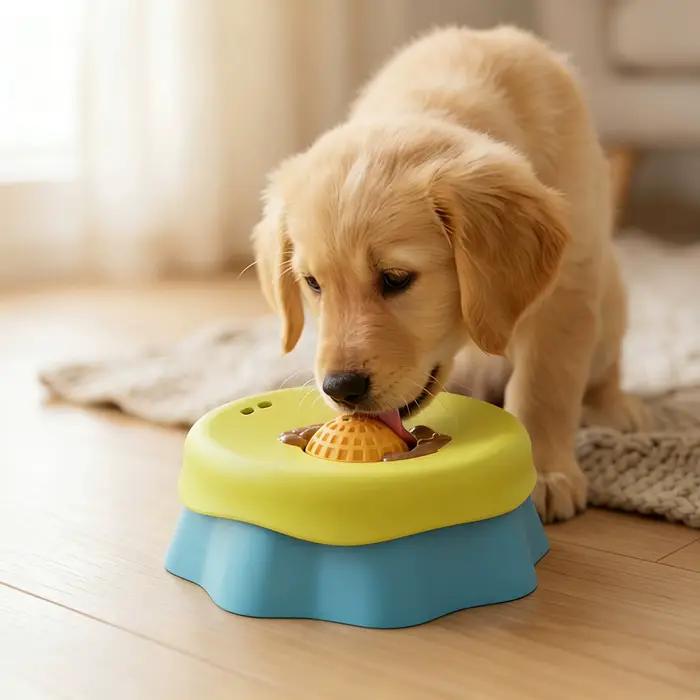 Gamelle à lécher interactive pour chien avec boule roulante