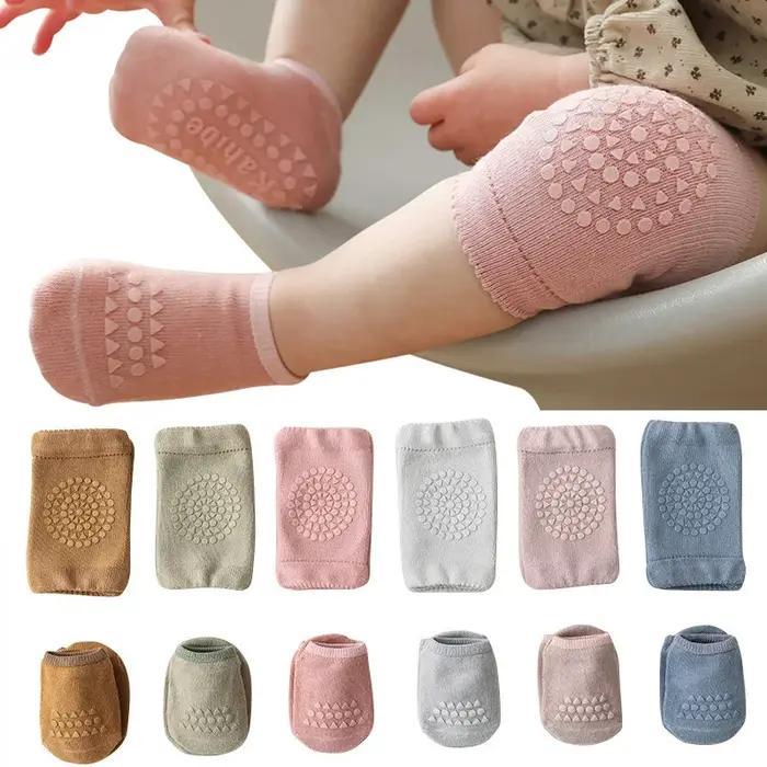 Ensemble de chaussettes et genouillères pour bébé, pour filles et garçons, couleur unie, antidérapan