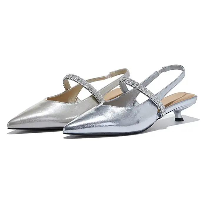 Sandales fermées à talon aiguille et bout pointu pour femme, style Mary Jane, grande taille, avec br