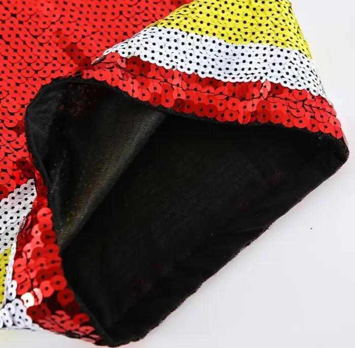 Summer Rugby Team Uniform Sequined Jersey Red Color Letters Printed Women's