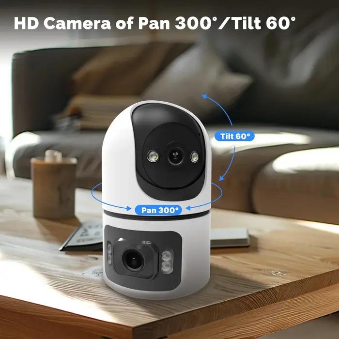 Caméra IP WiFi 8MP double objectif avec support réglable - Surveillance sécurité zoom 10X ONVIF baby monitor