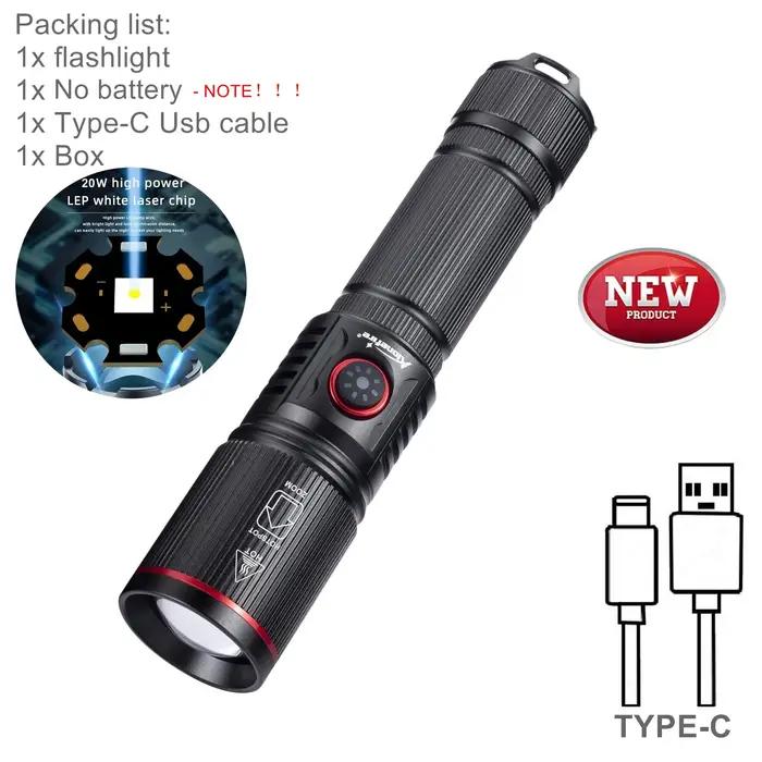 20W Zoom faisceau rond lumière LED lampe de poche haute puissance USB torche Rechargeable Camping chasse en plein air