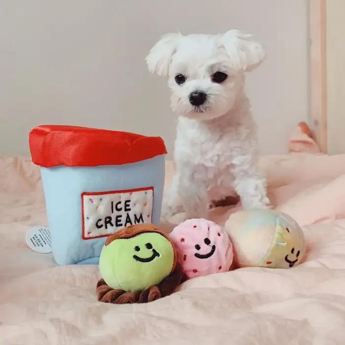 Nouveau jouet en peluche pour chien coréen avec seau à crème glacée BB couineur, boule interactive p