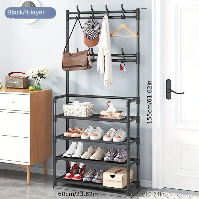 Organisateur de chaussures et porte-manteau en métal avec 8 crochets pour salon chambre à coucher bureau multipurpose