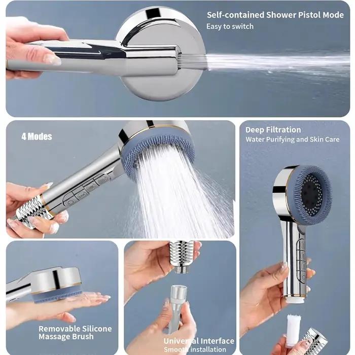 Pomme de douche haute pression 4 modes - filtration massage eau pour chasseurs après journée terrain