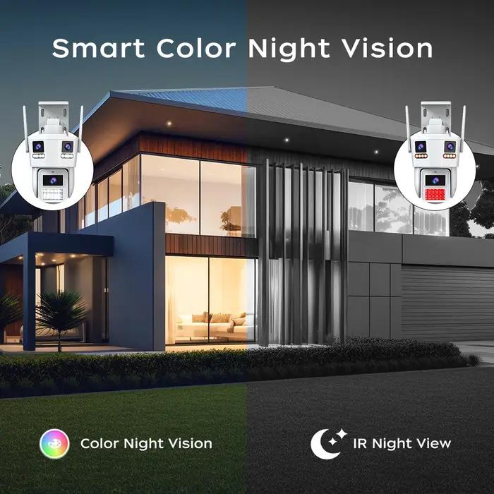 Caméra sécurité WiFi IP 15MP HD trois objectifs trois écrans détection humaine AI extérieur surveillance CCTV