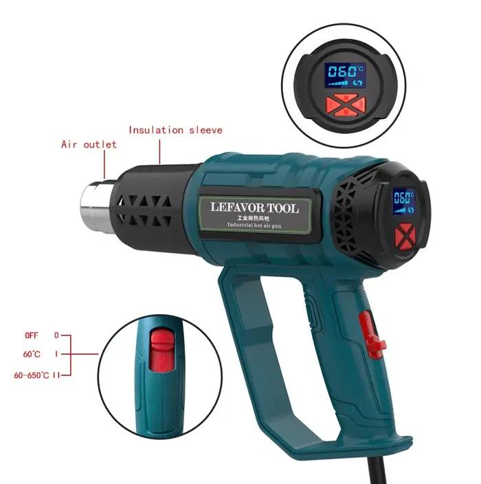 2000W 220V pistolet à Air chaud électrique industriel thermorégulateur pistolet thermique emballage
