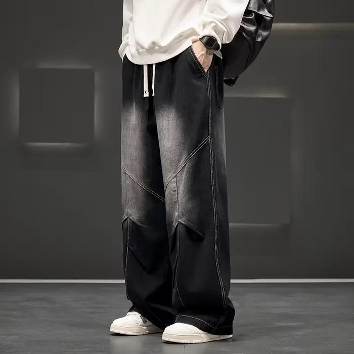 Jean large décontracté pour homme, coupe ample, style streetwear printemps, neutre, effet délavé